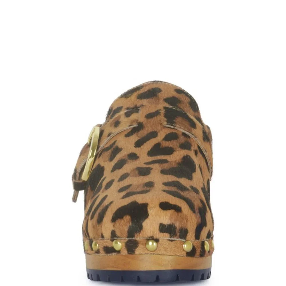 PRUNUS BUCKLED SUEDE ROUND TOE MULE CLOGS Leopard - Picture 5 of 7